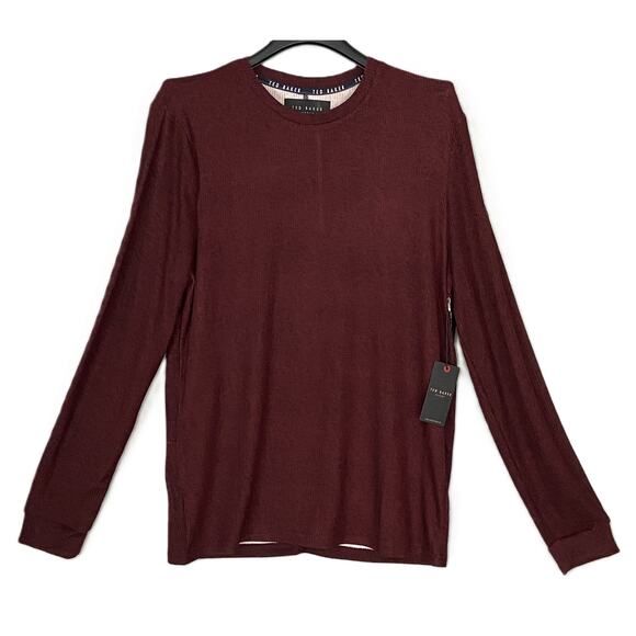 Ted Baker London T-Shirt Men's Large Ribbed Crew Neck Long Sl Maroon Heather NEW - Picture 2 of 11
